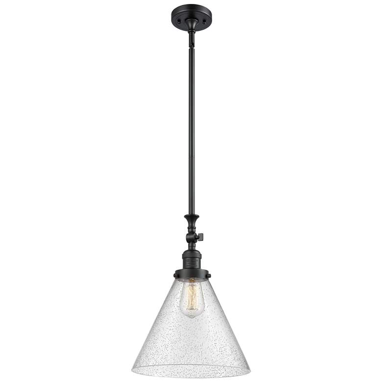 Image 1 Cone 12" Wide Matte Black Stem Hung Tiltable Mini Pendant w/ Seedy Sha