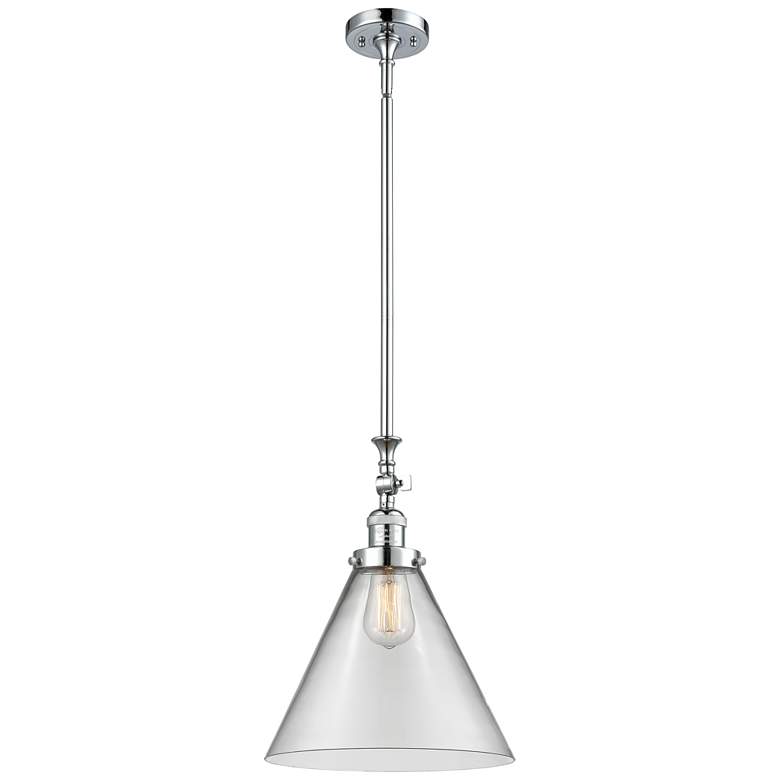 Image 1 Cone 12" Wide Polished Chrome Stem Hung Mini Pendant w/ Clear Shade