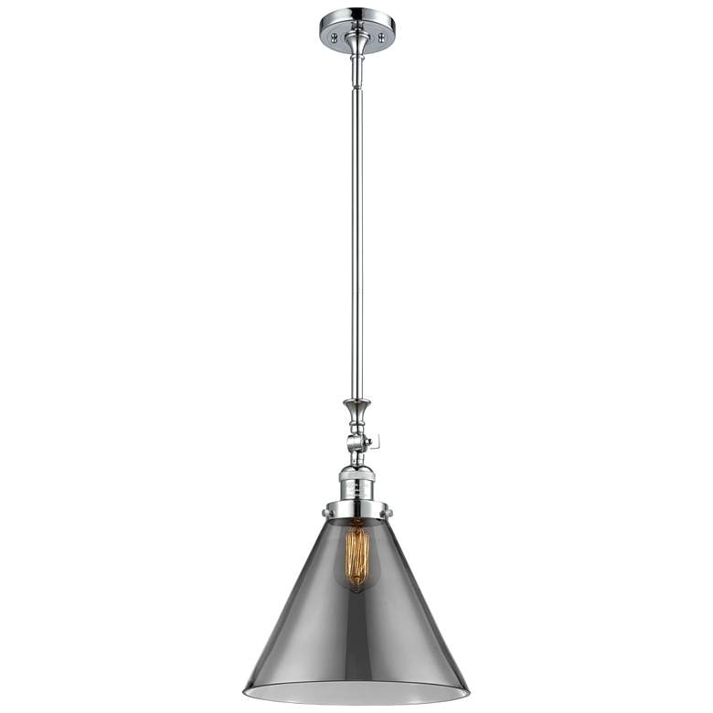 Image 1 Cone 12" Wide Polished Chrome Stem Hung Mini Pendant w/ Plated Smoke S
