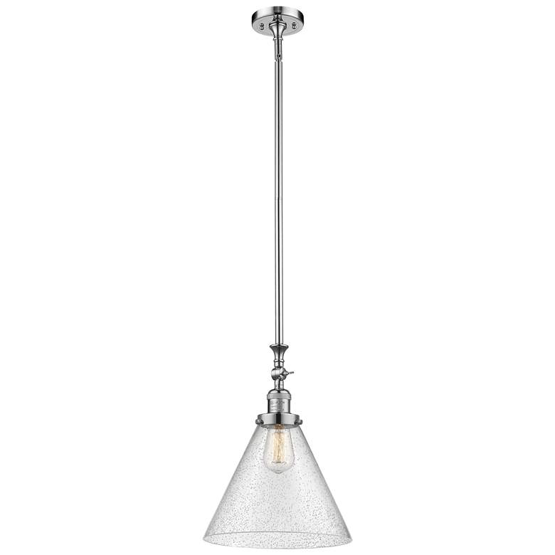 Image 1 Cone 12" Wide Polished Chrome Stem Hung Mini Pendant w/ Seedy Shade