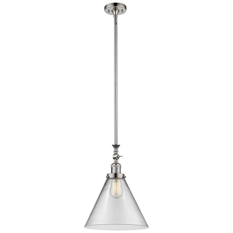 Image 1 Cone 12" Wide Polished Nickel Stem Hung Mini Pendant w/ Clear Shade