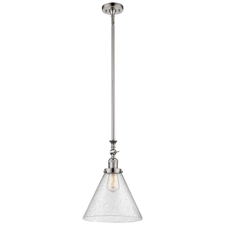 Image 1 Cone 12" Wide Polished Nickel Stem Hung Mini Pendant w/ Seedy Shade