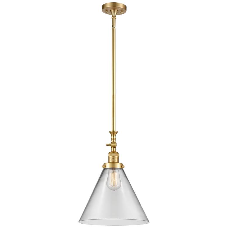 Image 1 Cone 12" Wide Satin Gold Stem Hung Tiltable Mini Pendant w/ Clear Shad