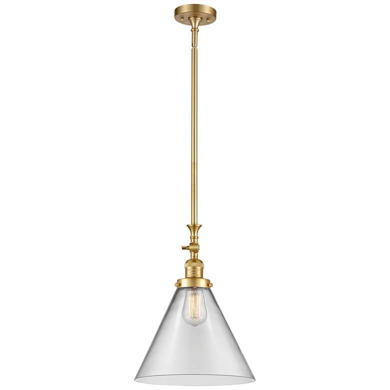 Image 1 Cone 12" Wide Satin Gold Stem Hung Tiltable Mini Pendant w/ Clear Shad