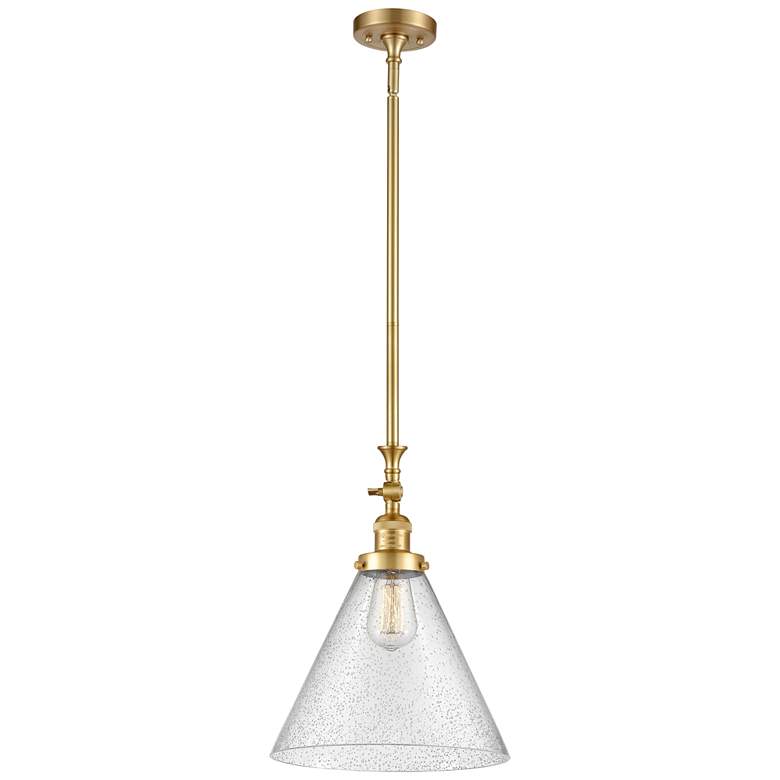 Image 1 Cone 12" Wide Satin Gold Stem Hung Tiltable Mini Pendant w/ Seedy Shad