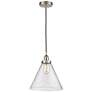 Cone 12" Wide Satin Nickel LED Mini Pendant w/ Seedy Glass