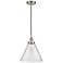 Cone 12" Wide Satin Nickel LED Mini Pendant w/ Seedy Glass