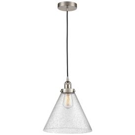 Cone 12" Wide Satin Nickel LED Mini Pendant w/ Seedy Glass Cone 12" Wide Satin Nickel LED Mini Pendant w/ Seedy Glass