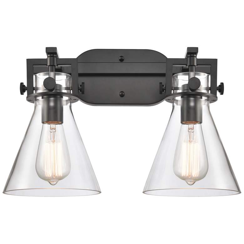 Image 1 Cone 12"H Matte Black 2-Light Wall Sconce with Clear Glass