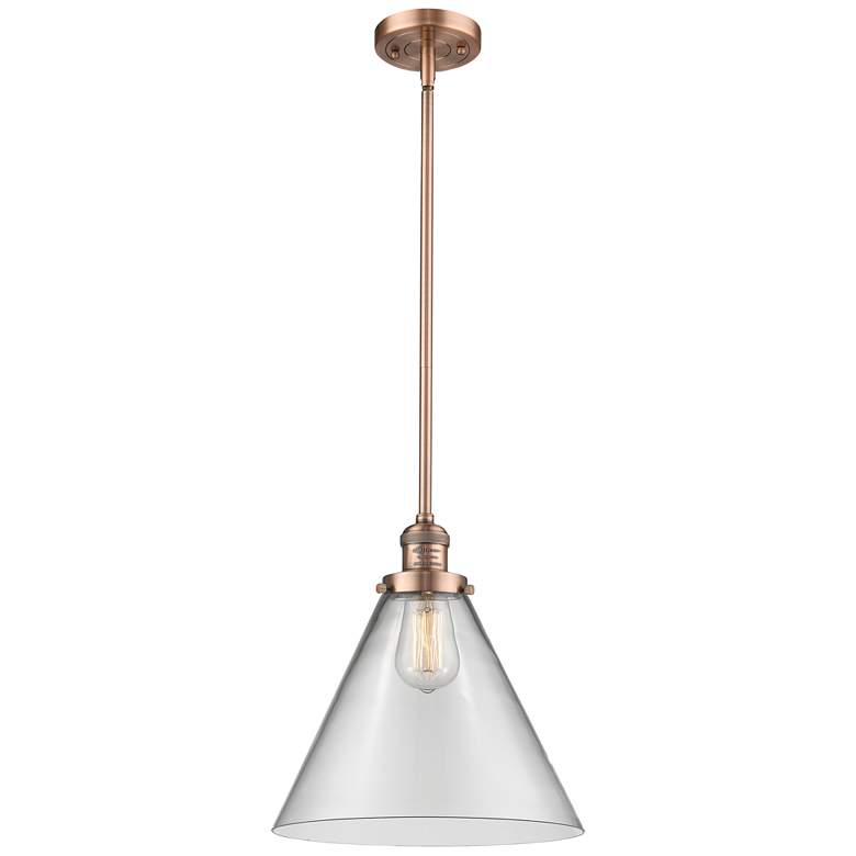 Image 1 Cone 12"W Antique Copper LED Mini Pendant with Clear Glass