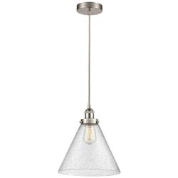 Cone 12"W Brushed Satin Nickel Mini Pendant with Seedy Shade