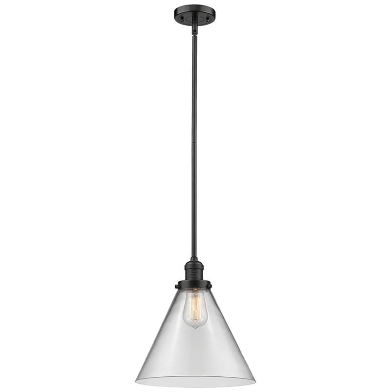 Image 1 Cone 12"W Oil-Rubbed Bronze Mini Pendant with Clear Shade