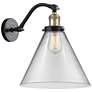 Cone 14" High Black Brass Sconce w/ Clear Shade
