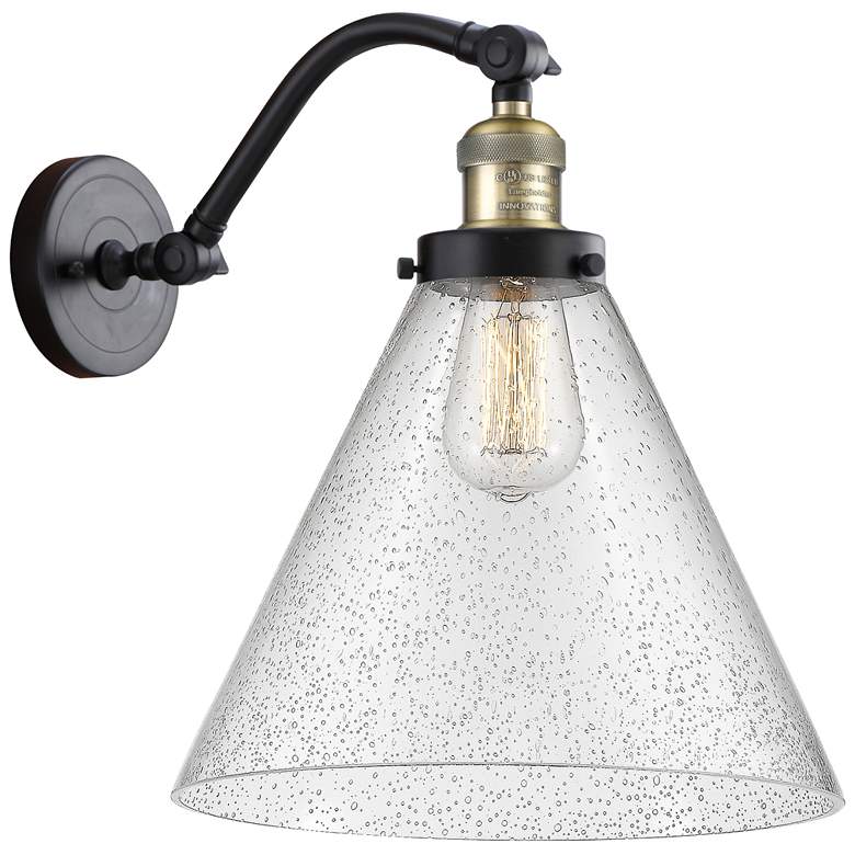 Image 1 Cone 14" High Black Brass Sconce w/ Seedy Shade