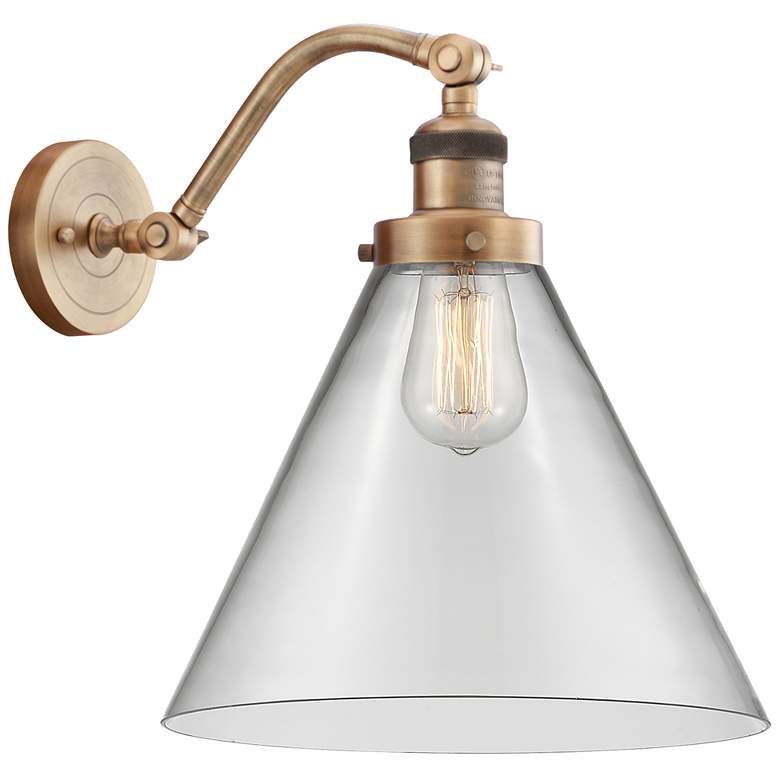 Image 1 Cone 14" High Brushed Brass Sconce w/ Clear Shade