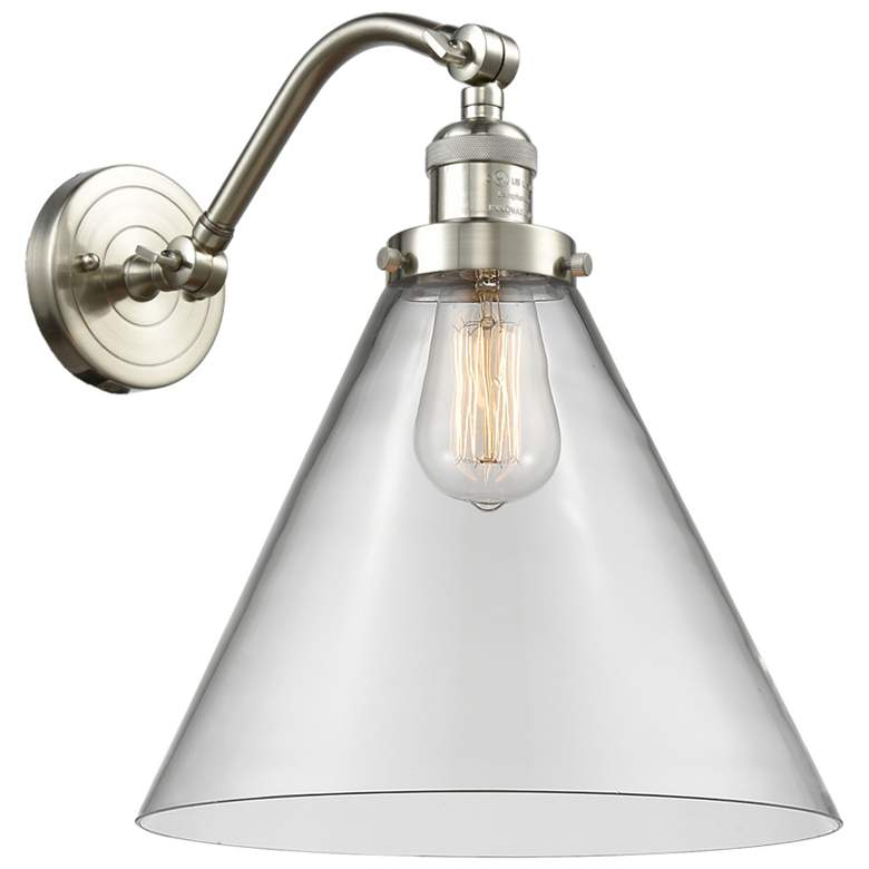 Image 1 Cone 14" High Brushed Satin Nickel Sconce w/ Clear Shade