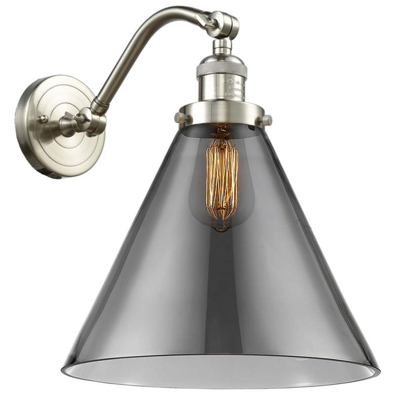 Image 1 Cone 14 inch High Brushed Satin Nickel Sconce w/ Plated Smoke Shade