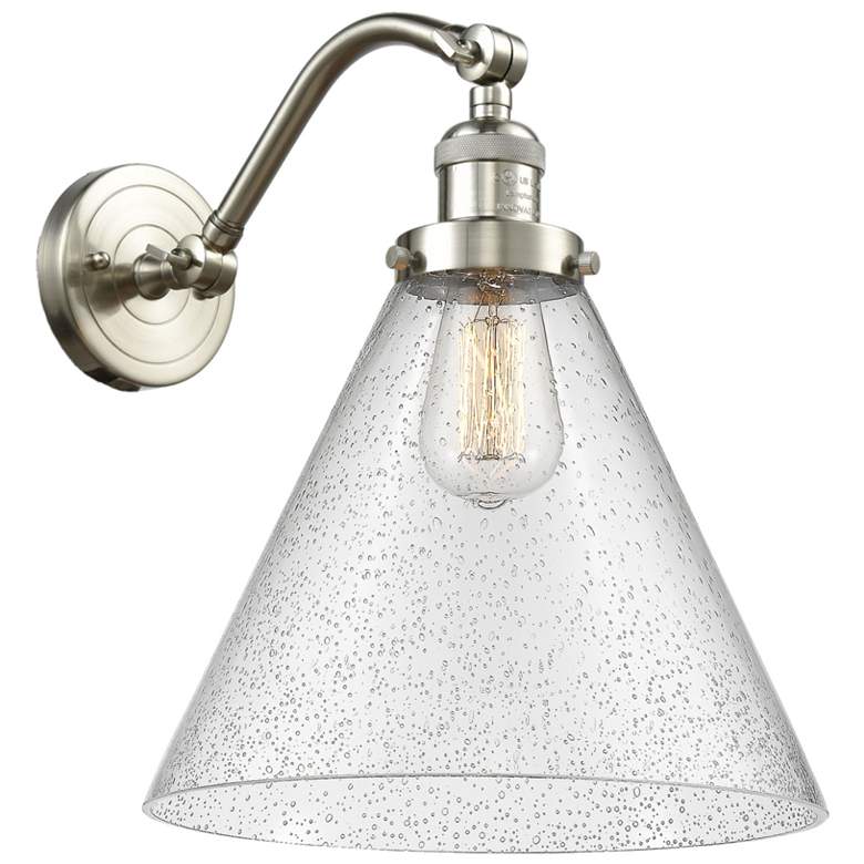 Image 1 Cone 14" High Brushed Satin Nickel Sconce w/ Seedy Shade