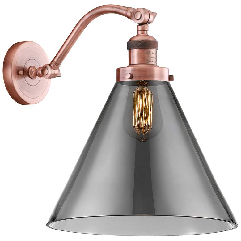 Image 1 Cone 14" High Copper Sconce w/ Plated Smoke Shade
