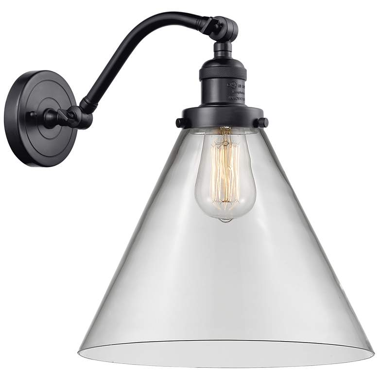 Image 1 Cone 14" High Matte Black Sconce w/ Clear Shade