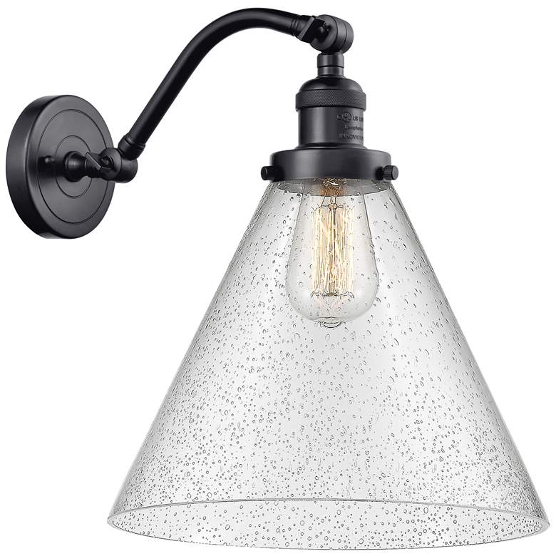 Image 1 Cone 14" High Matte Black Sconce w/ Seedy Shade