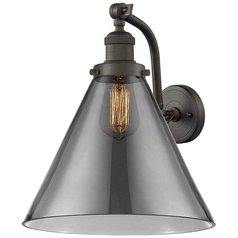 Image 1 Cone 14" High Oil Rubbed Bronze Sconce w/ Plated Smoke Shade