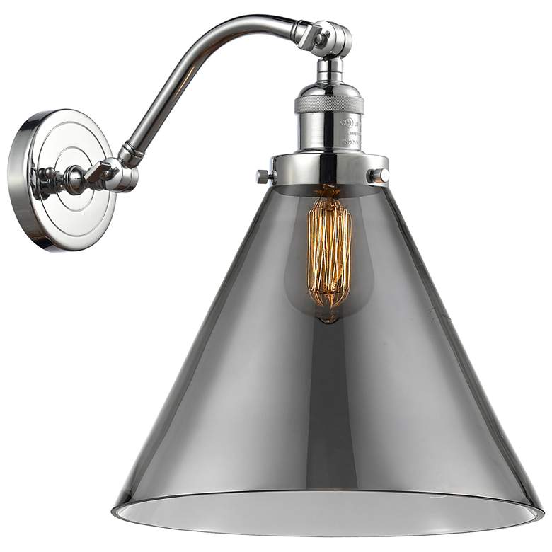 Image 1 Cone 14" High Polished Chrome Sconce w/ Plated Smoke Shade