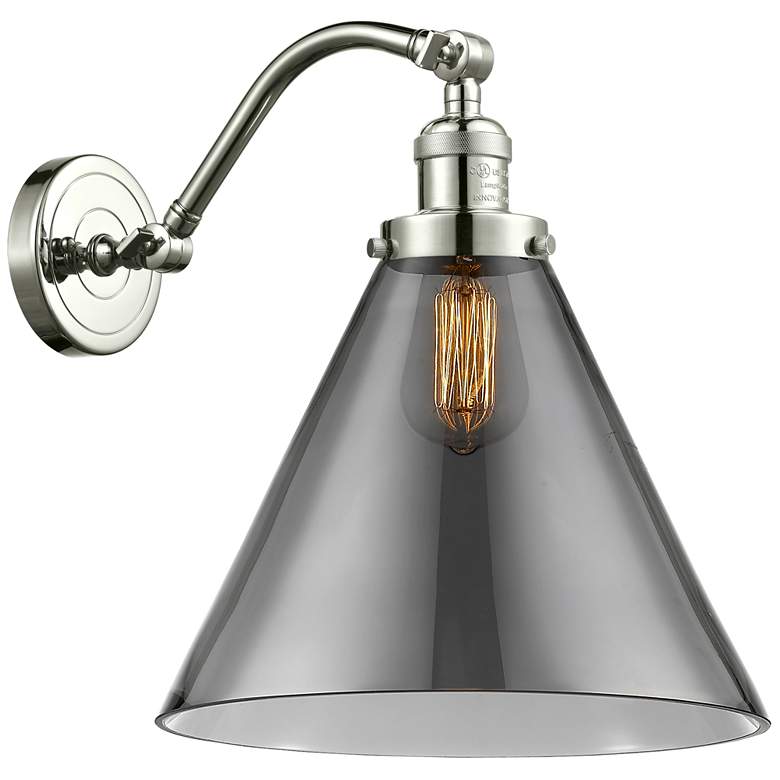 Image 1 Cone 14" High Polished Nickel Sconce w/ Plated Smoke Shade
