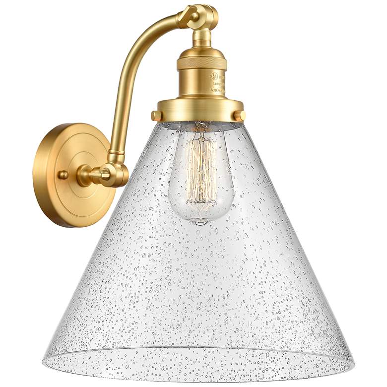 Image 1 Cone 14" High Satin Gold Sconce w/ Seedy Shade
