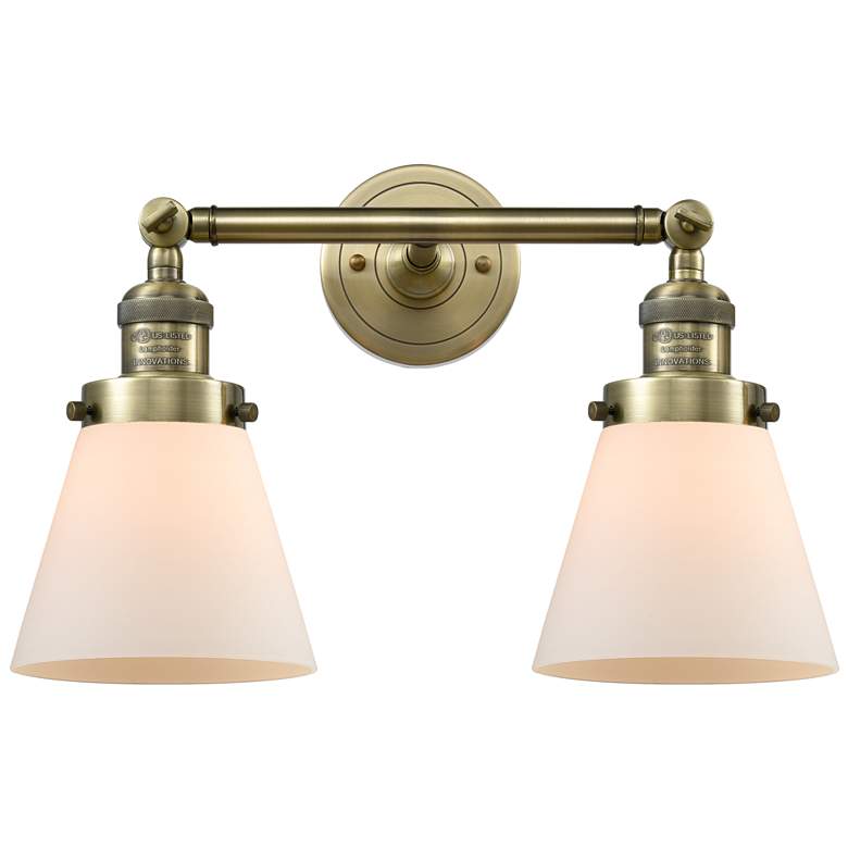 Image 1 Cone 16" 2-Light Antique Brass Bath Light w/ Matte White Shade
