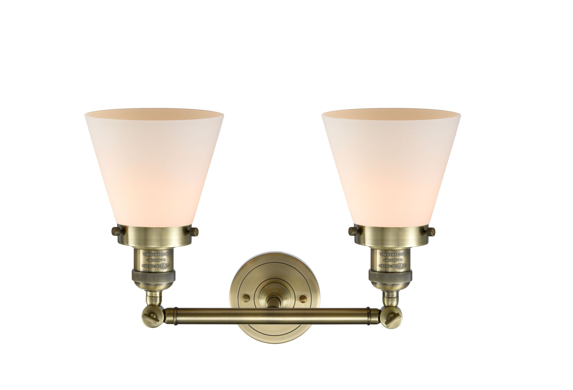Image 2 Cone 16" 2-Light Antique Brass Bath Light w/ Matte White Shade more views