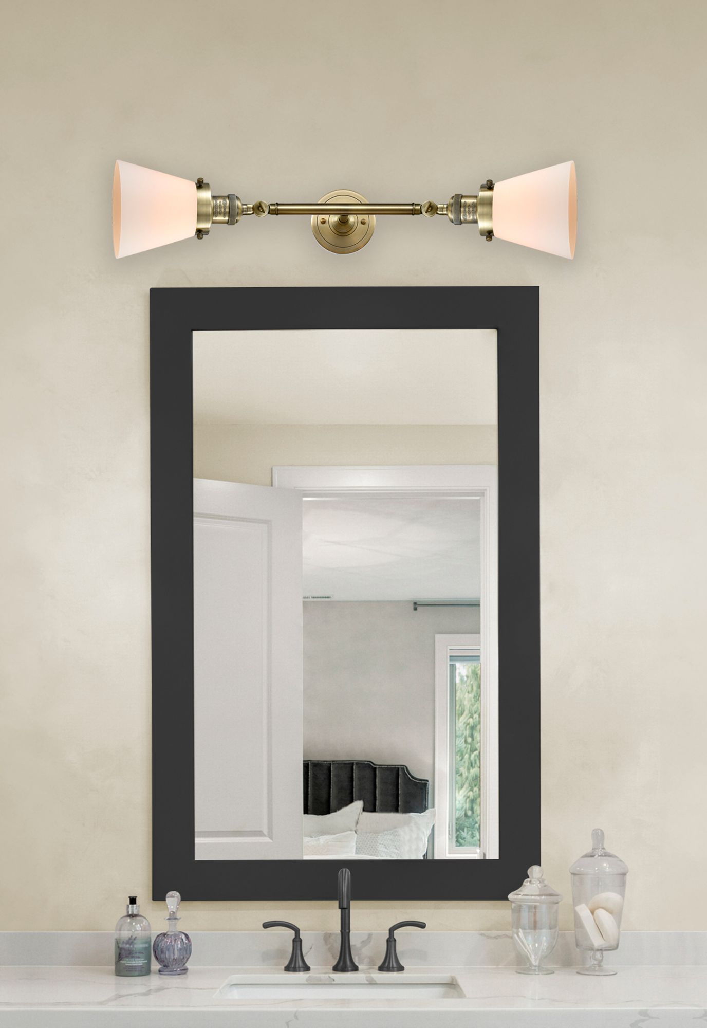 Image 5 Cone 16" 2-Light Antique Brass Bath Light w/ Matte White Shade more views