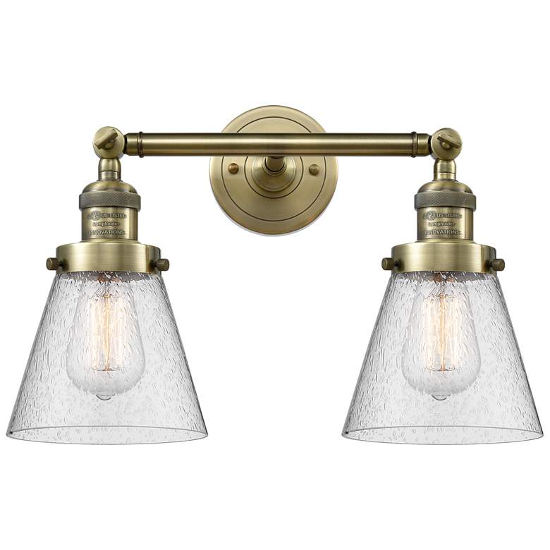 Image 1 Cone 16" 2-Light Antique Brass Bath Light w/ Seedy Shade