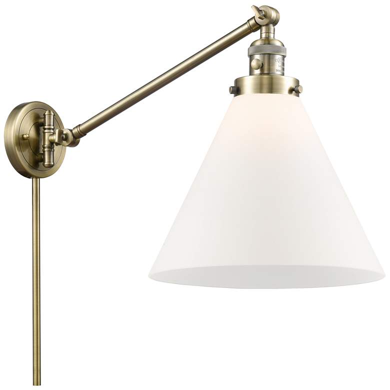 Image 1 Cone 16" High Antique Brass Swing Arm w/ Matte White Shade