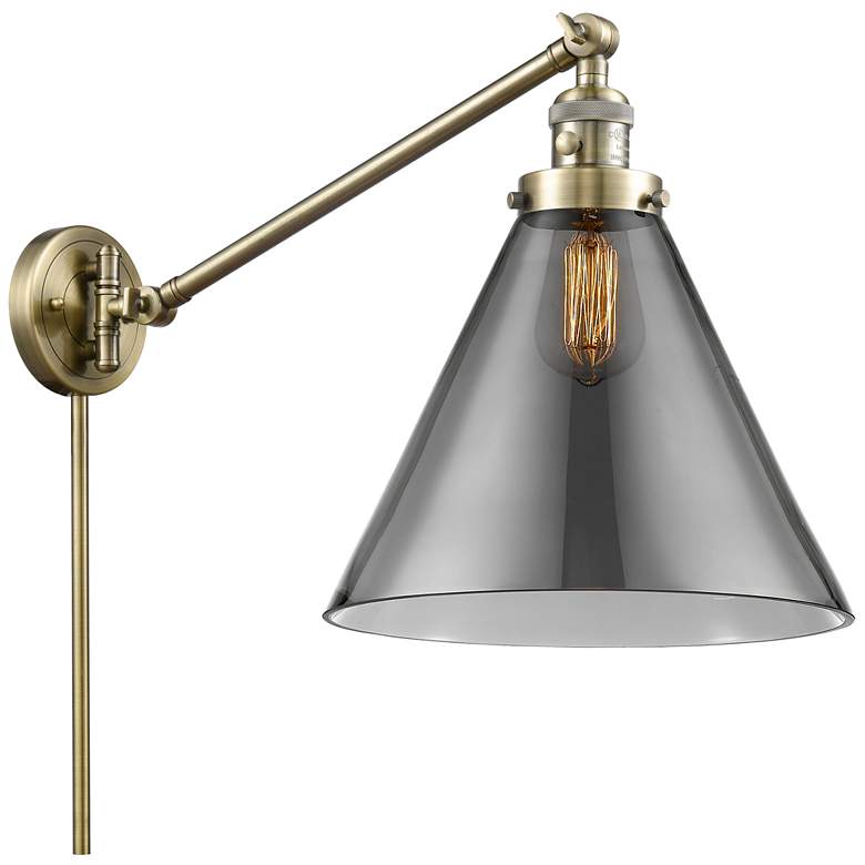 Image 1 Cone 16" High Antique Brass Swing Arm w/ Plated Smoke Shade