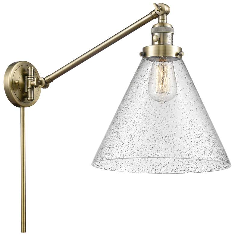 Image 1 Cone 16" High Antique Brass Swing Arm w/ Seedy Shade
