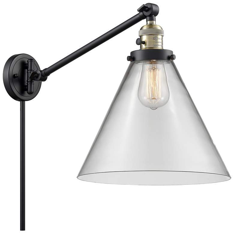 Image 1 Cone 16" High Black Brass Swing Arm w/ Clear Shade