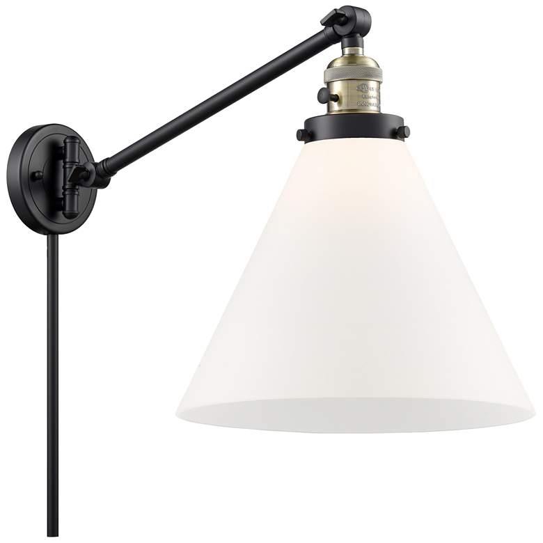 Image 1 Cone 16" High Black Brass Swing Arm w/ Matte White Shade