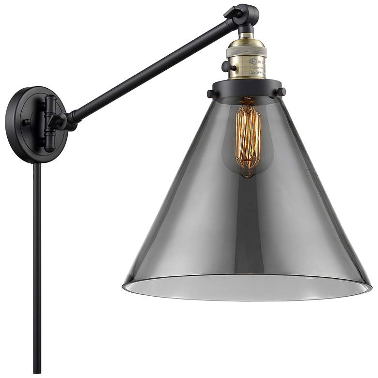 Image 1 Cone 16" High Black Brass Swing Arm w/ Plated Smoke Shade