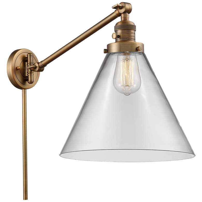Image 1 Cone 16" High Brushed Brass Swing Arm w/ Clear Shade