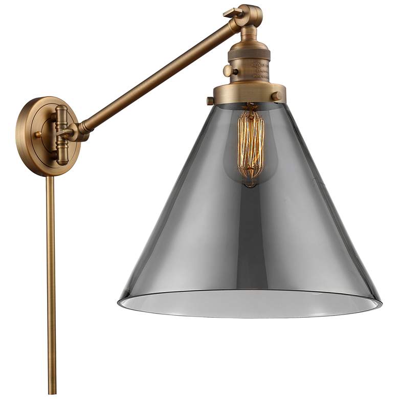 Image 1 Cone 16" High Brushed Brass Swing Arm w/ Plated Smoke Shade