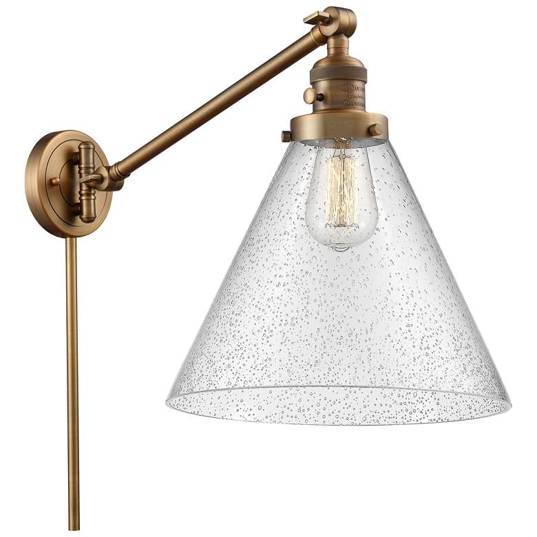 Image 1 Cone 16" High Brushed Brass Swing Arm w/ Seedy Shade