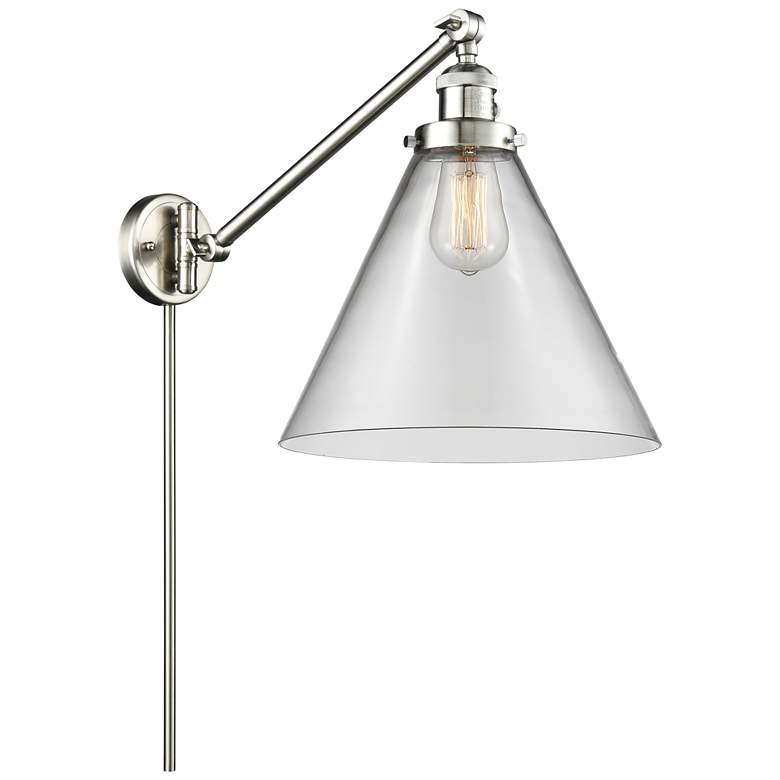 Image 1 Cone 16" High Brushed Satin Nickel Swing Arm w/ Clear Shade