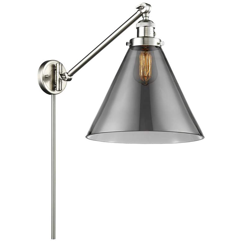 Image 1 Cone 16" High Brushed Satin Nickel Swing Arm w/ Plated Smoke Shade