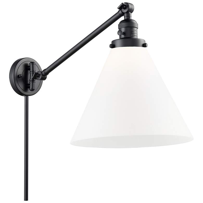 Image 1 Cone 16" High Matte Black Swing Arm w/ Matte White Shade