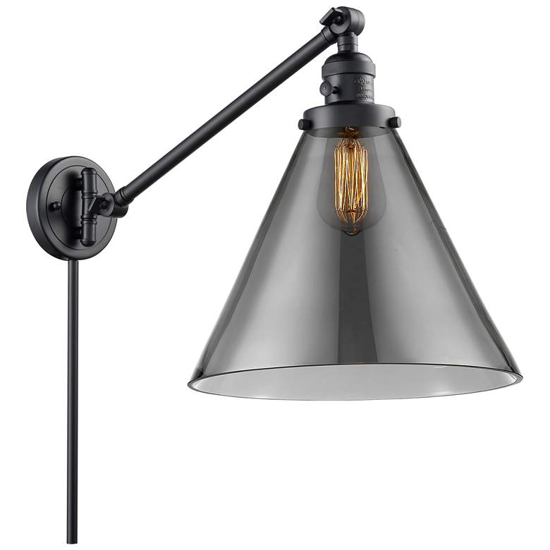 Image 1 Cone 16" High Matte Black Swing Arm w/ Plated Smoke Shade