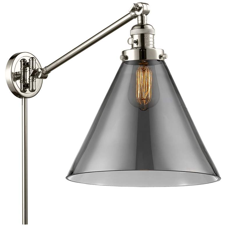 Image 1 Cone 16" High Polished Nickel Swing Arm w/ Plated Smoke Shade