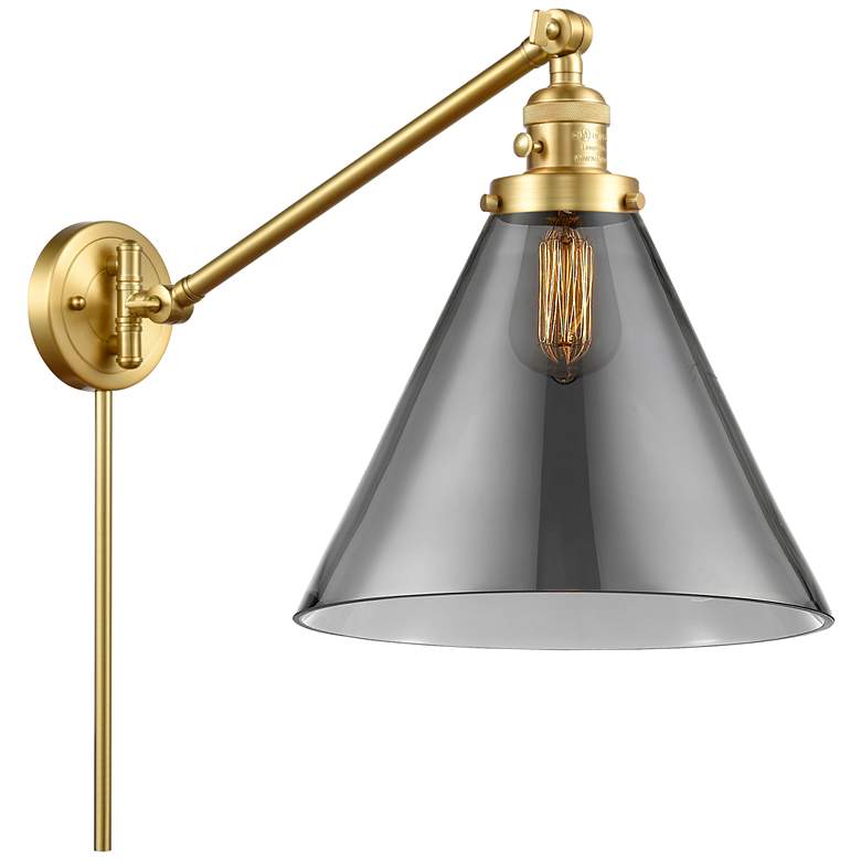 Image 1 Cone 16" High Satin Gold Swing Arm w/ Plated Smoke Shade