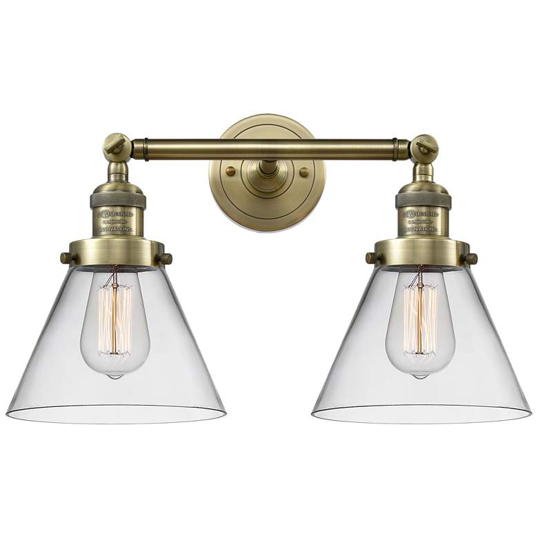 Image 1 Cone 18" 2-Light Antique Brass Bath Light w/ Clear Shade
