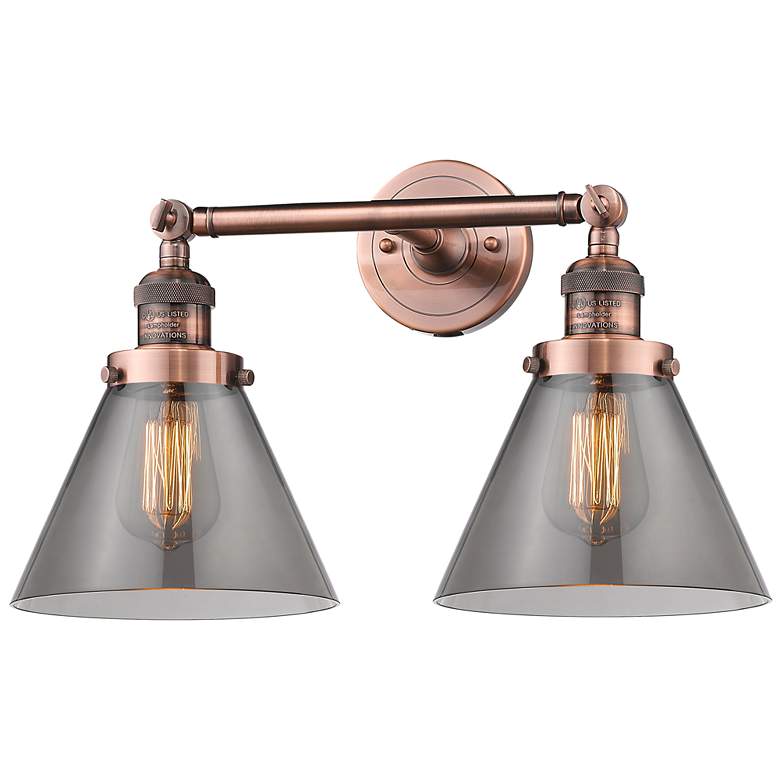 Image 1 Cone 18" 2-Light Antique Copper Bath Light w/ Plated Smoke Shade